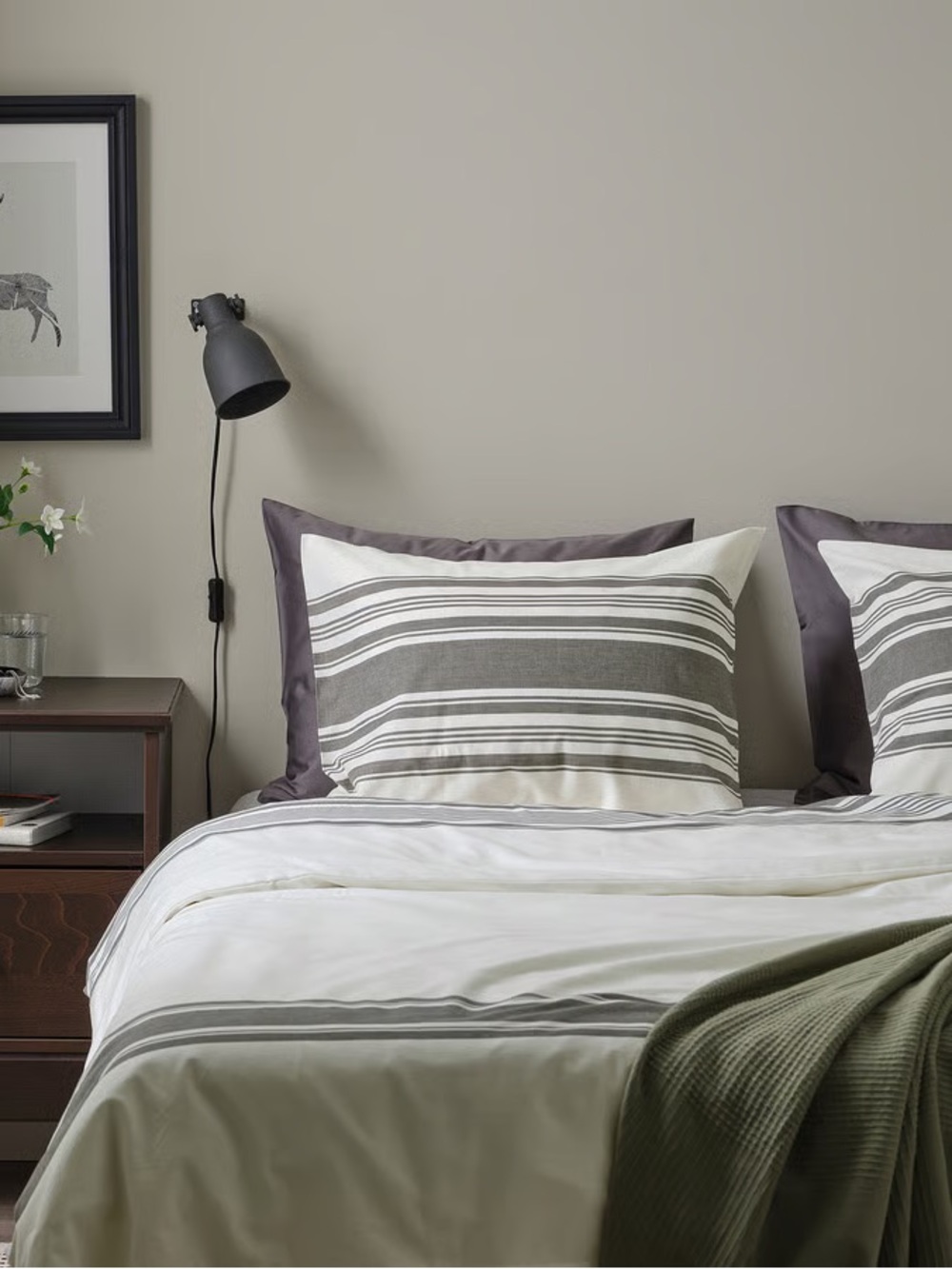 Striped Gray and White Cotton Duvet Cover Set